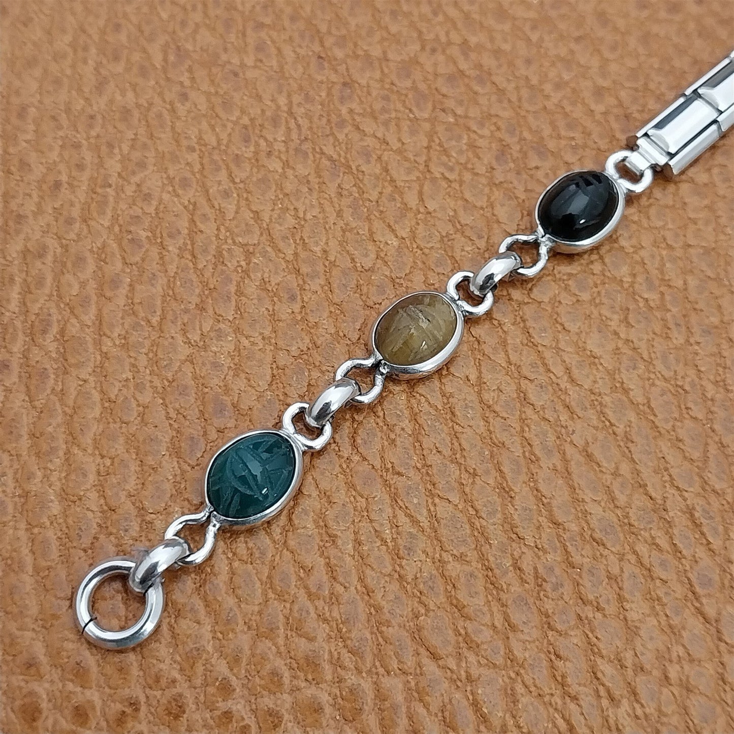 Vintage Hadley Long Ladies Carved Scarabs &Gold-Filled 1960s Cocktail Watch Band