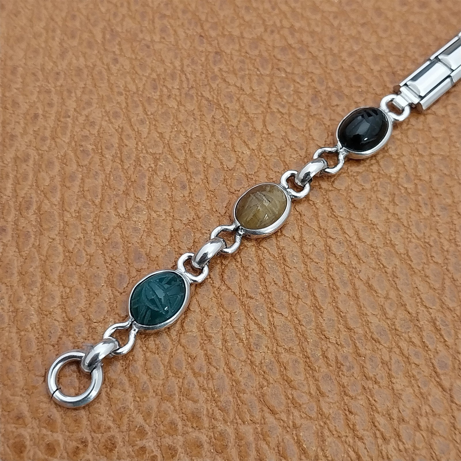 Vintage Hadley Long Ladies Carved Scarabs &Gold-Filled 1960s Cocktail Watch Band