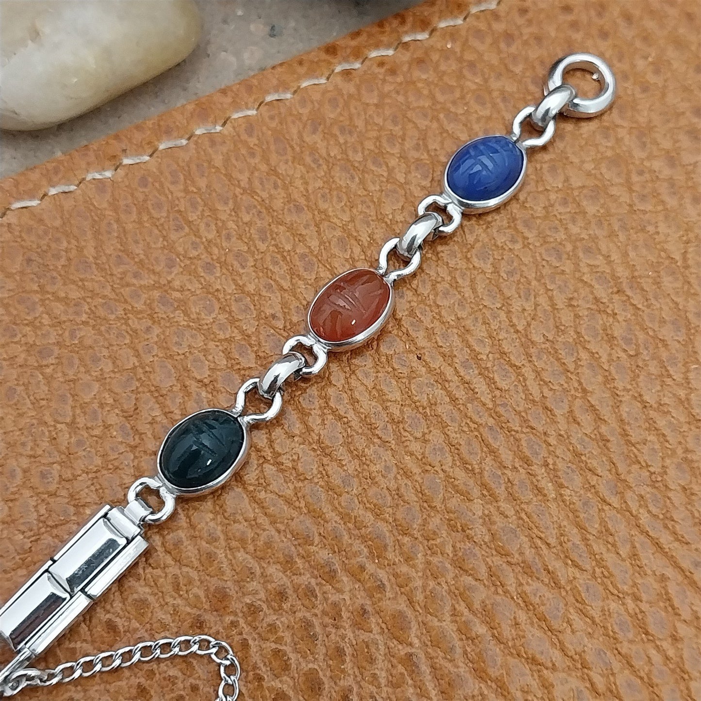 Vintage Hadley Long Ladies Carved Scarabs &Gold-Filled 1960s Cocktail Watch Band