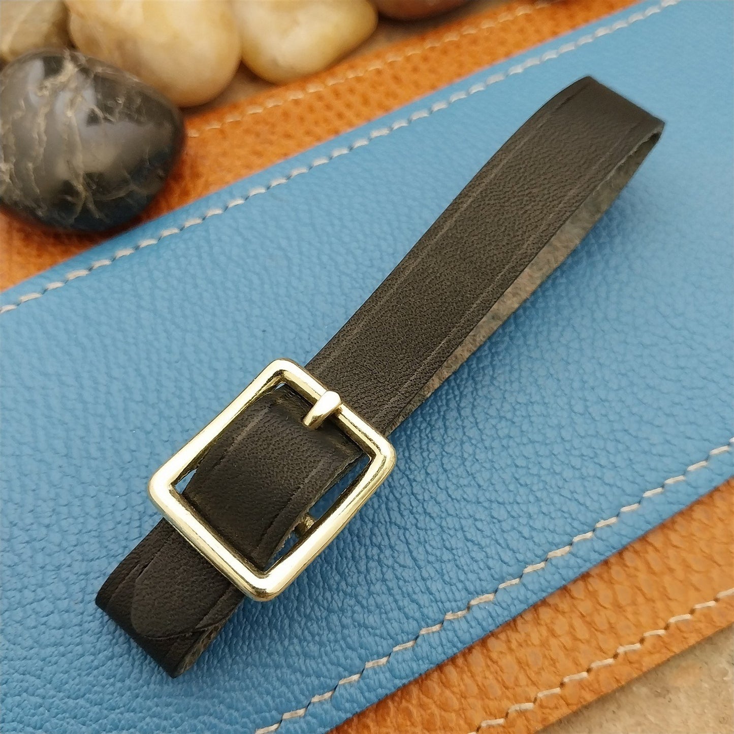 Black Saddle Leather Vintage Pocket Watch Fob Strap & Brass Finish Solid Buckle