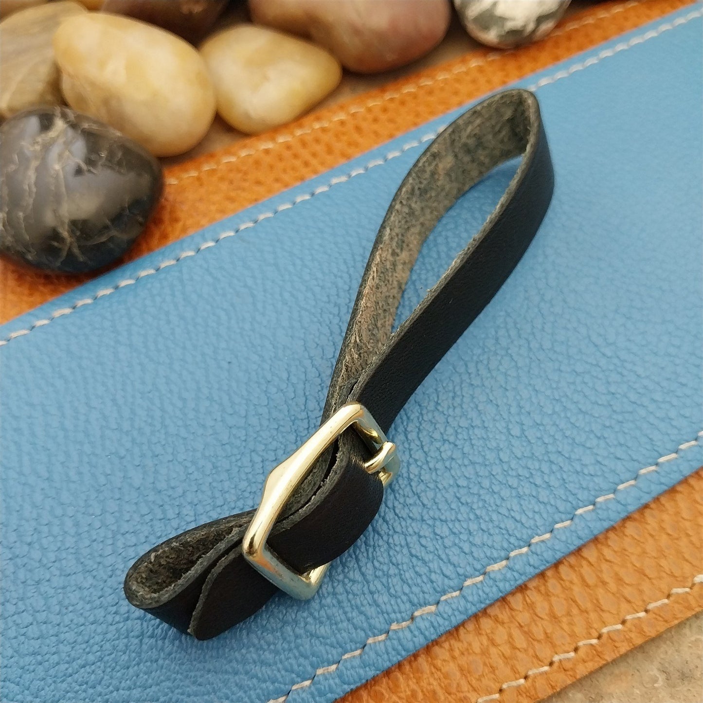 Black Saddle Leather Vintage Pocket Watch Fob Strap & Brass Finish Solid Buckle