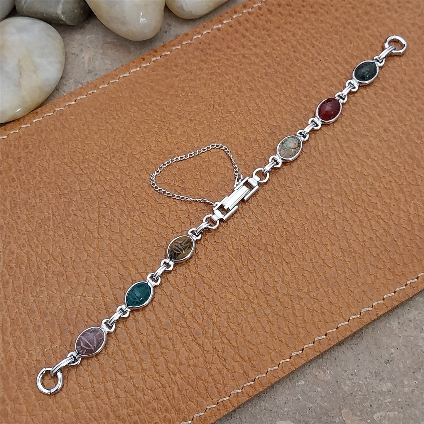 Vintage Kreisler Ladies Carved Scarabs & Gold-Filled 1960s Cocktail Watch Band