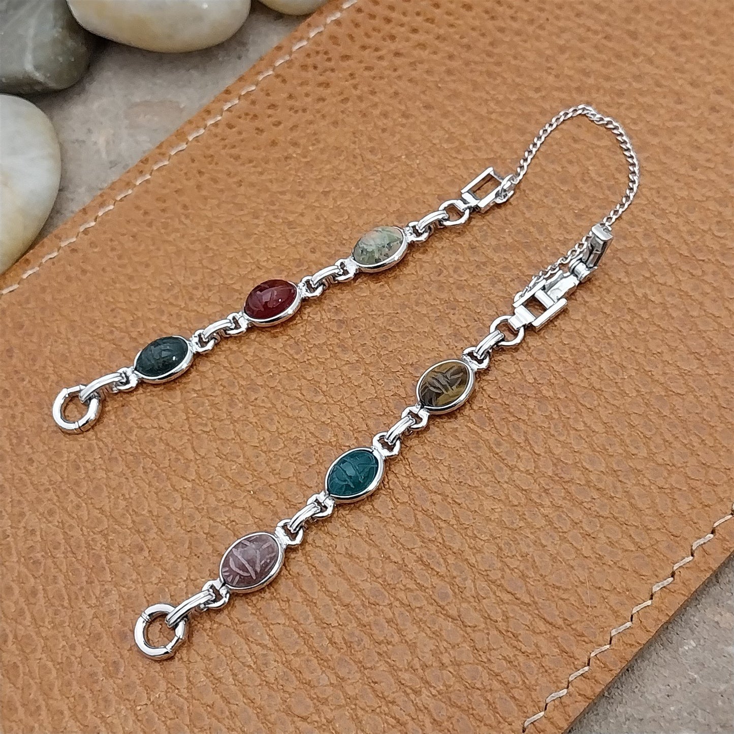 Vintage Kreisler Ladies Carved Scarabs & Gold-Filled 1960s Cocktail Watch Band