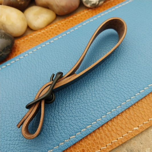 Black Shell Cordovan Leather Vintage Pocket Watch Fob Strap & Black Solid Buckle