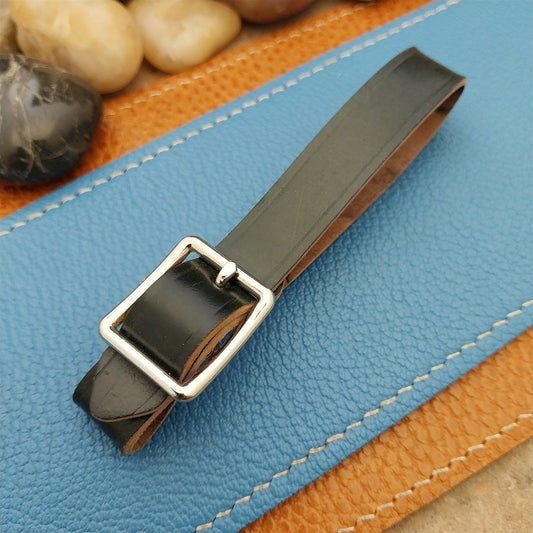 Black Shell Cordovan Vintage Pocket Watch Fob Strap & Nickel Finish Buckle