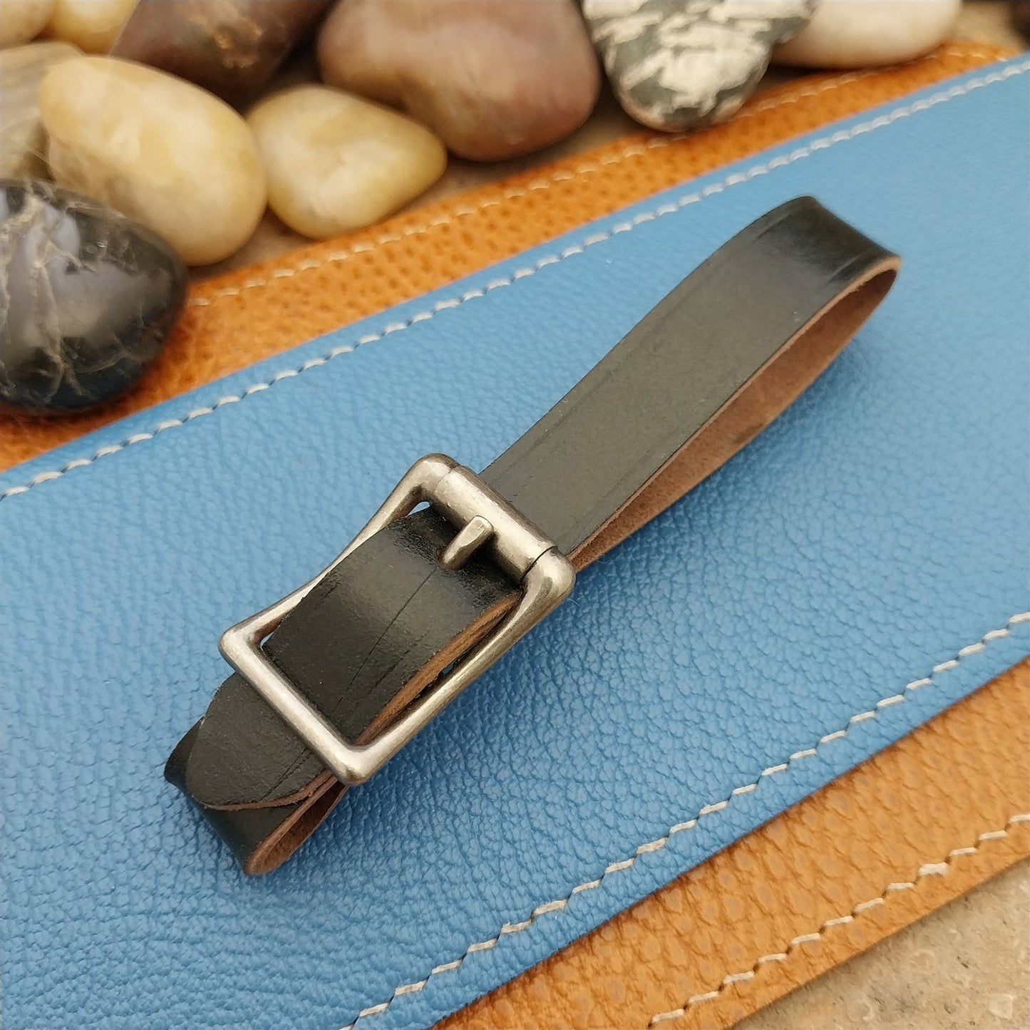 Black Shell Cordovan Pocket Watch Fob Strap & Antique Nickel Finish Buckle