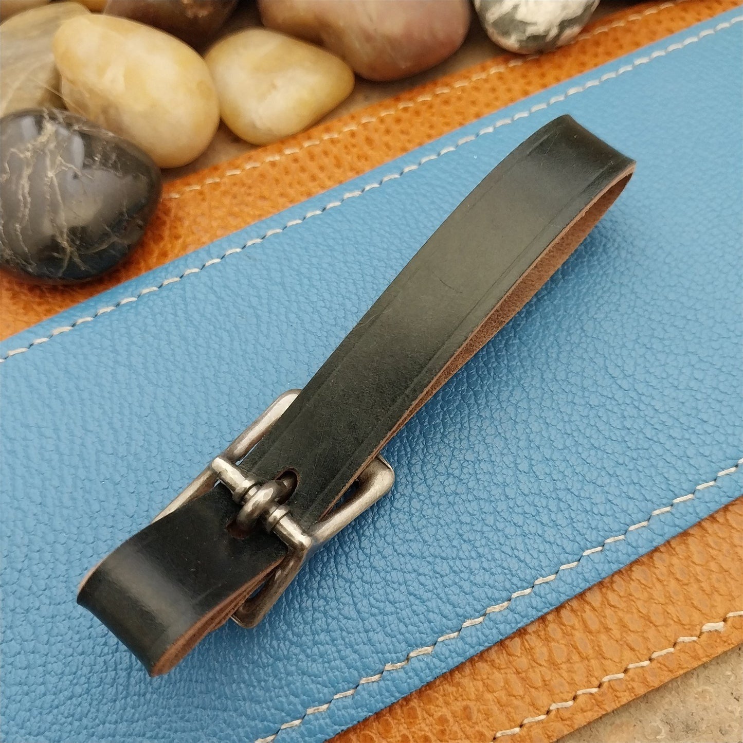 Black Shell Cordovan Pocket Watch Fob Strap & Antique Nickel Finish Buckle