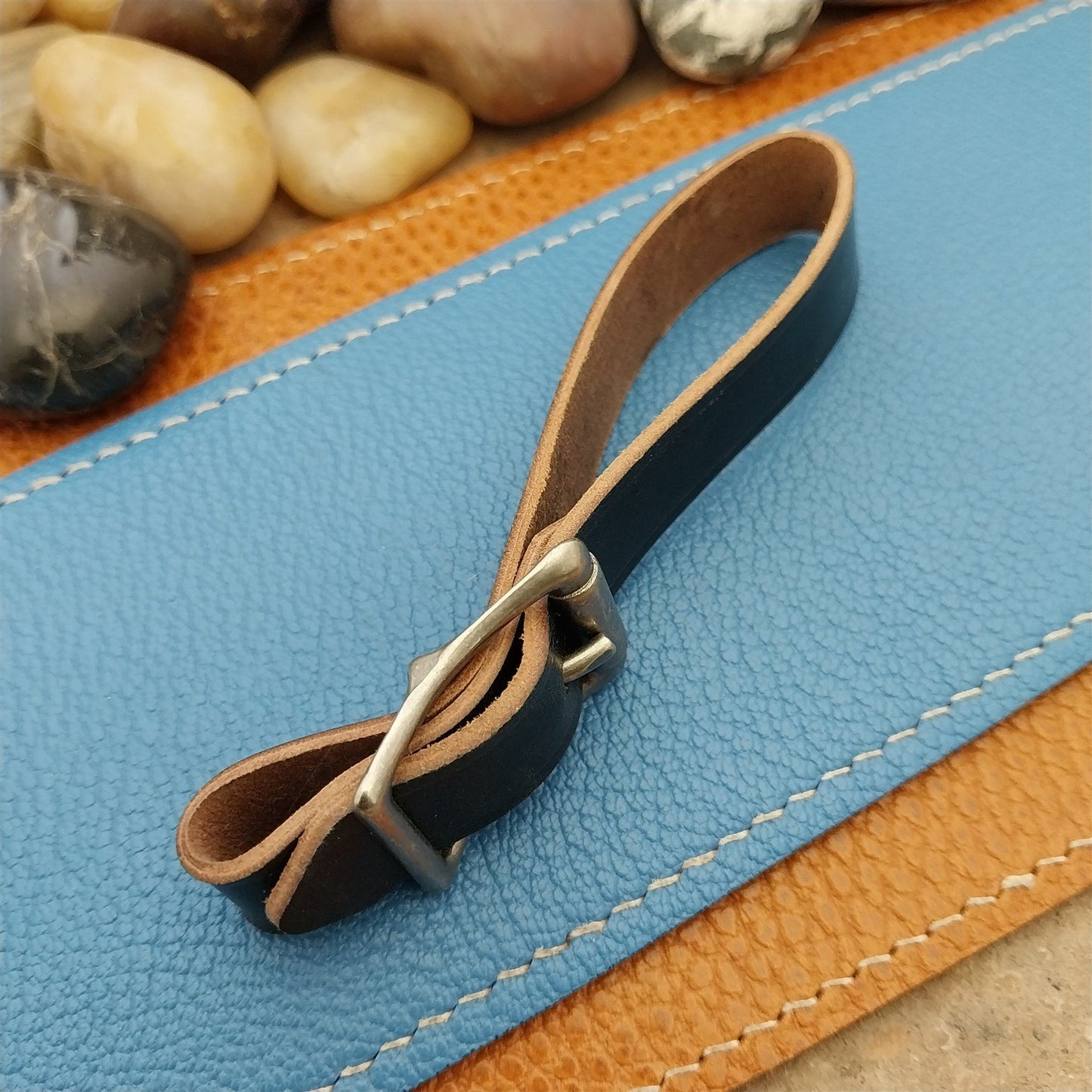 Black Shell Cordovan Pocket Watch Fob Strap & Antique Nickel Finish Buckle