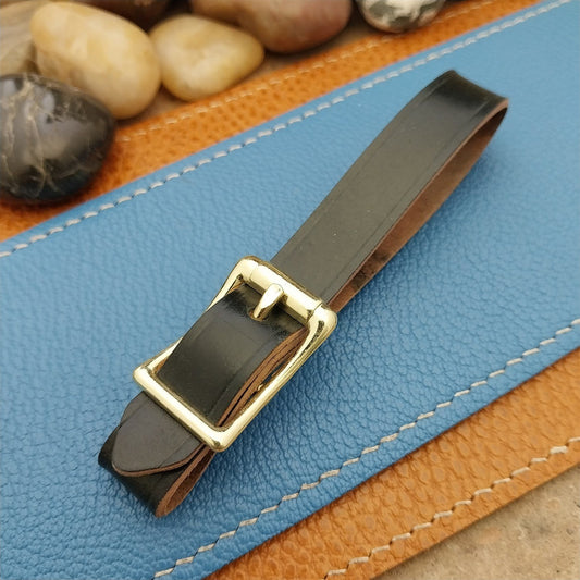 Black Shell Cordovan Vintage Pocket Watch Fob Strap & Brass Finish Buckle