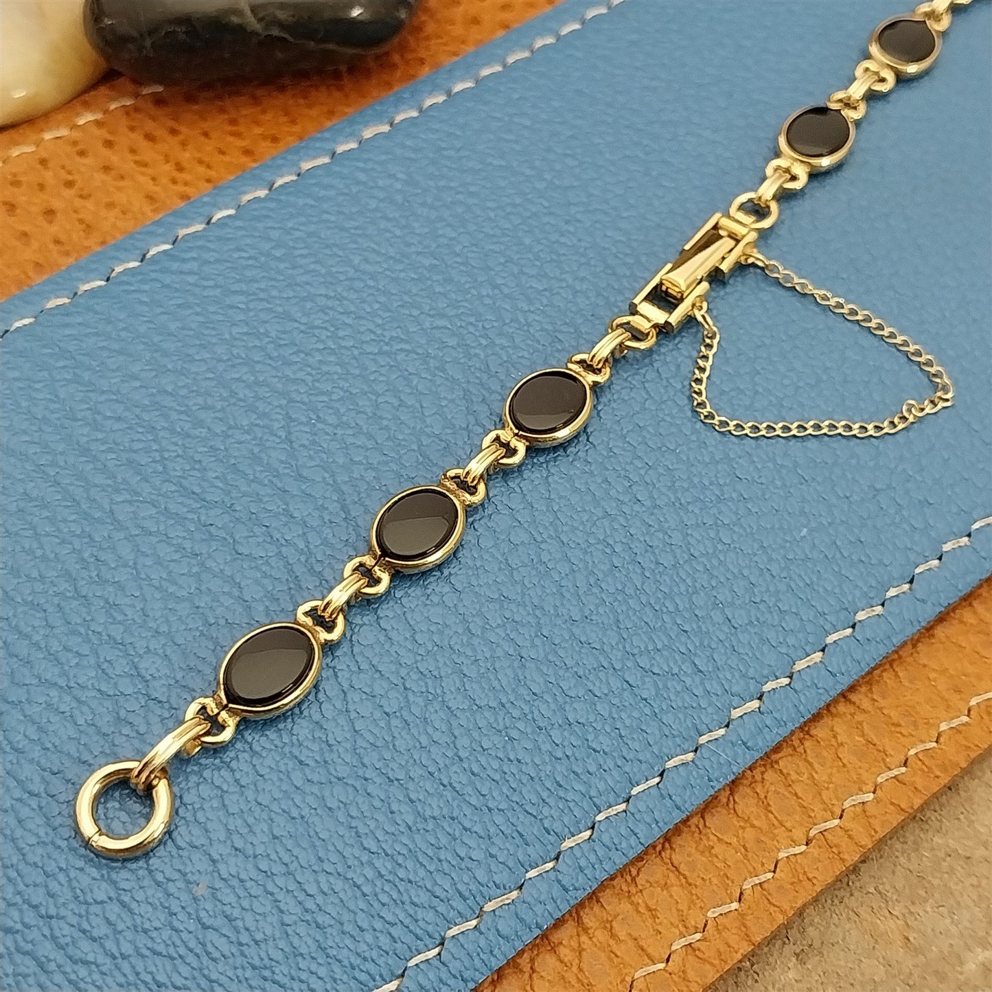 Ladies Kreisler White Gold-Fill & Onyx Unused 1960s Vintage Cocktail Watch Band