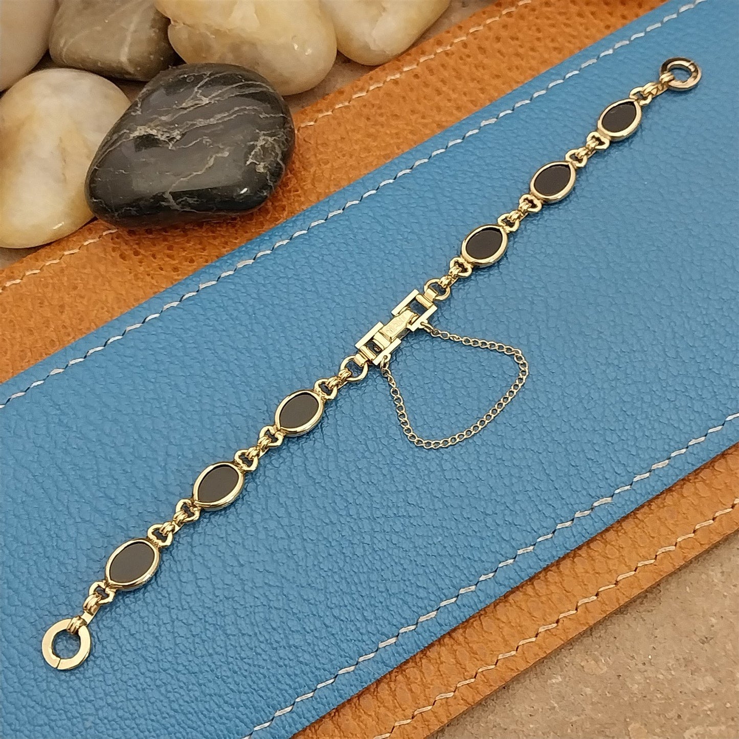 Ladies Kreisler White Gold-Fill & Onyx Unused 1960s Vintage Cocktail Watch Band