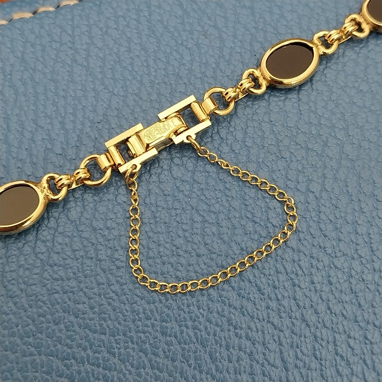 Ladies Kreisler White Gold-Fill & Onyx Unused 1960s Vintage Cocktail Watch Band