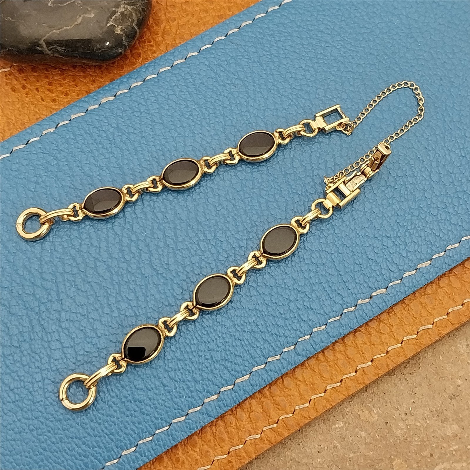 Ladies Kreisler White Gold-Fill & Onyx Unused 1960s Vintage Cocktail Watch Band