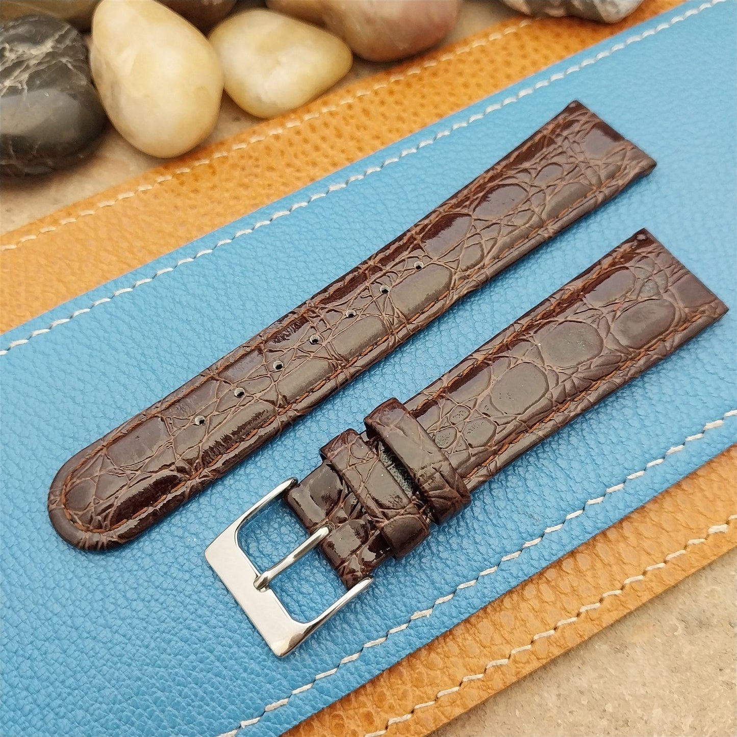 19mm Hadley Roma Tapered Imitation Crocodile Leather Unused Vintage Watch Band
