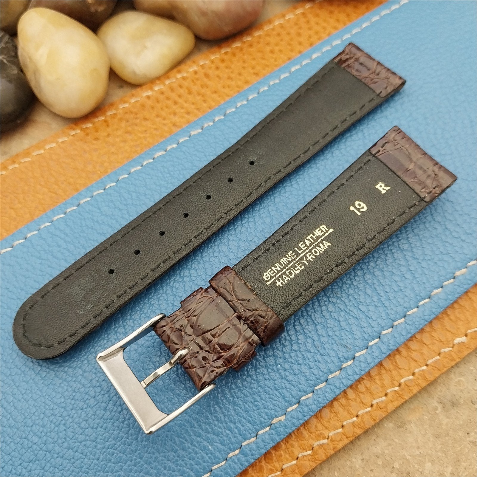 19mm Hadley Roma Tapered Imitation Crocodile Leather Unused Vintage Watch Band