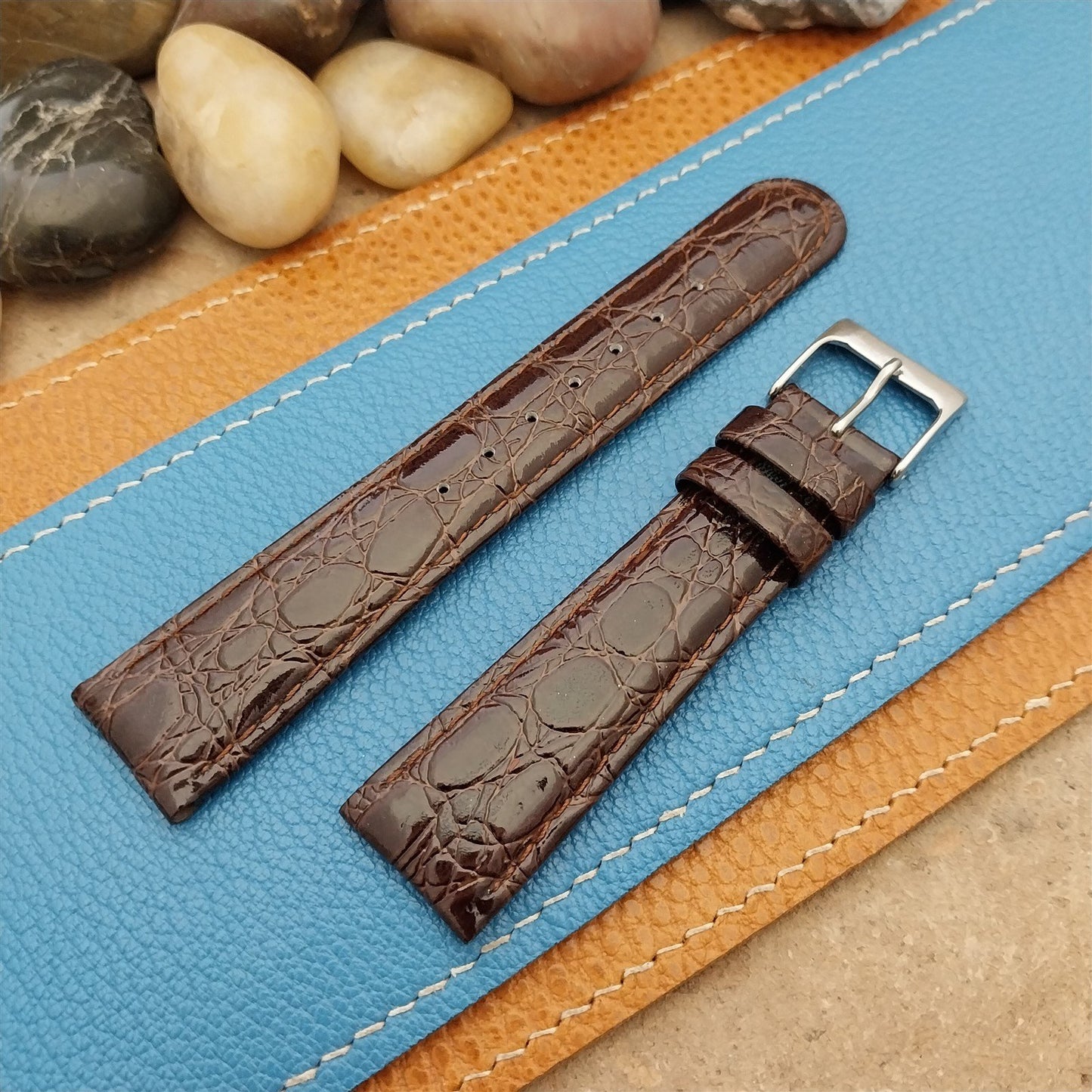 19mm Hadley Roma Tapered Imitation Crocodile Leather Unused Vintage Watch Band