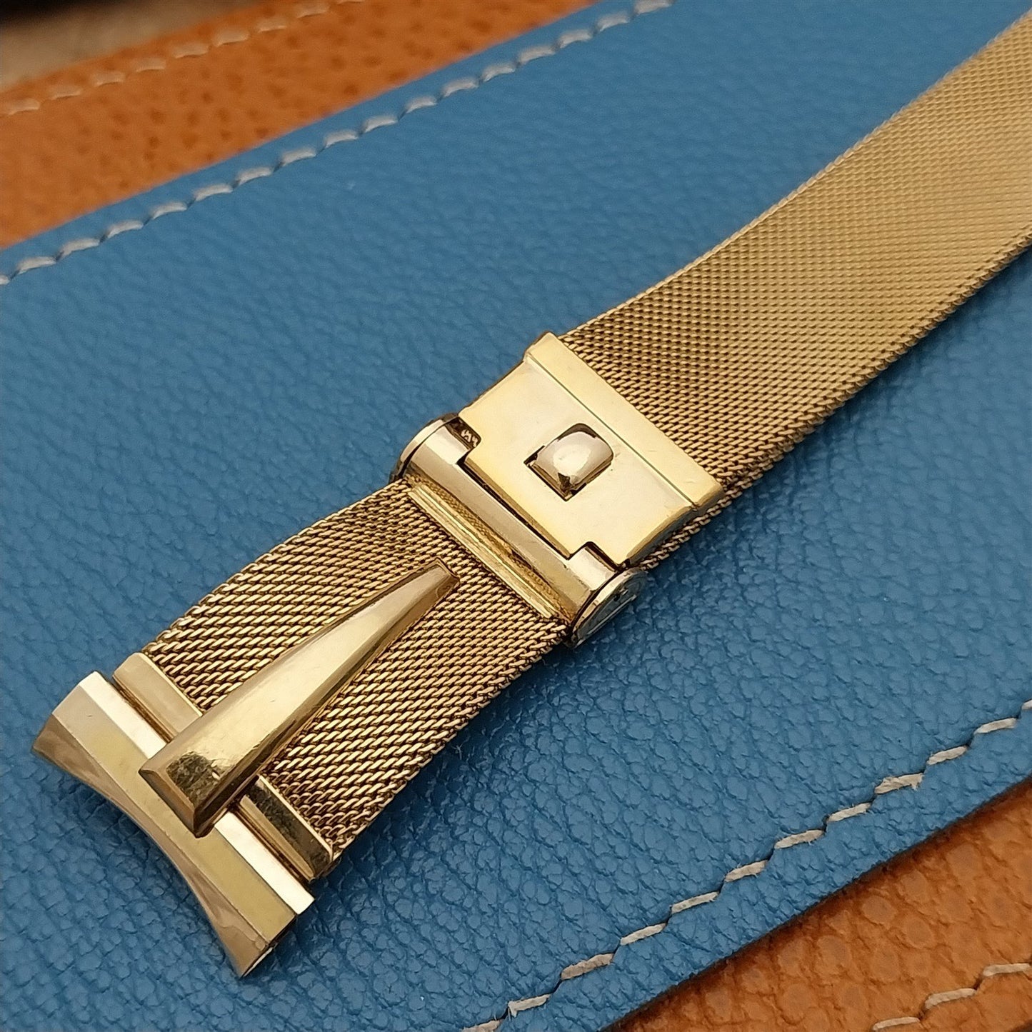 Vintage Forstner MCM Modern Yellow Gold-Fill Mesh Unused Classic Watch Band