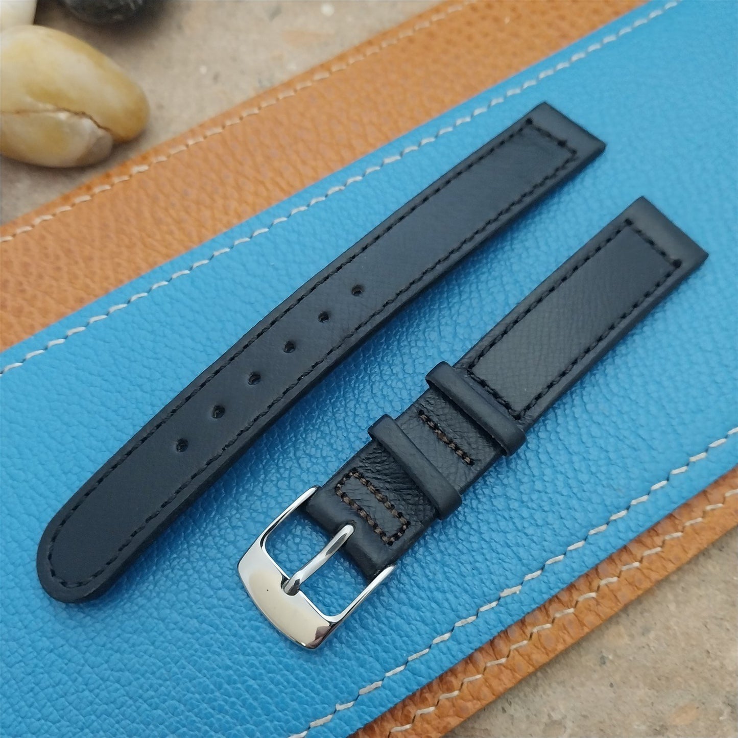Vintage 14mm Hamilton Black Leather 1950s NOS Unused Classic Watch Band
