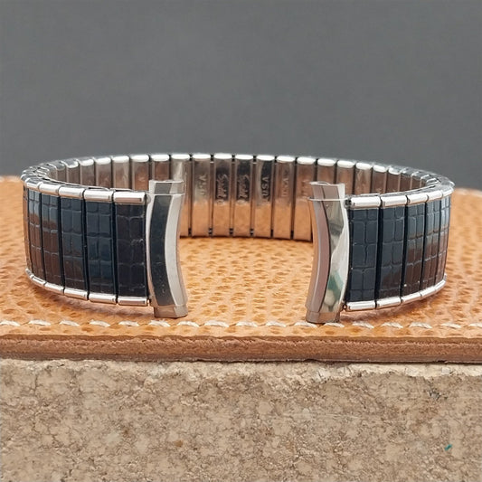 Vintage 19mm 18mm 17mm 16mm Speidel Black & Stainless Steel Romunda Watch Band