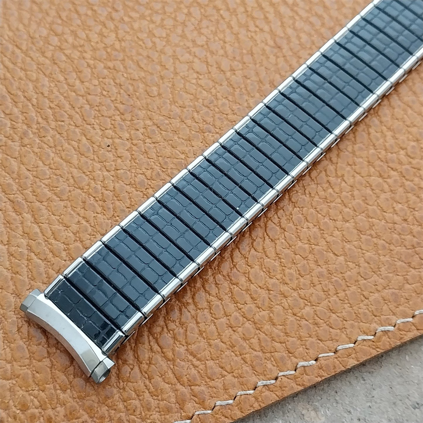 Vintage 19mm 18mm 17mm 16mm Speidel Black & Stainless Steel Romunda Watch Band