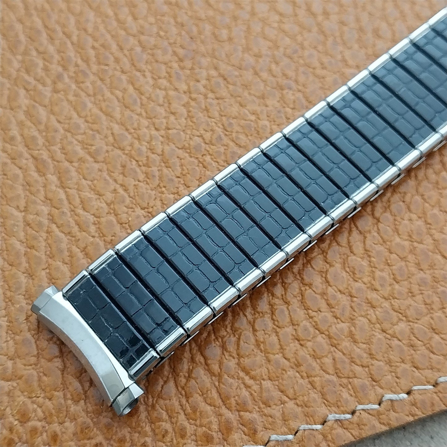 Vintage 19mm 18mm 17mm 16mm Speidel Black & Stainless Steel Romunda Watch Band