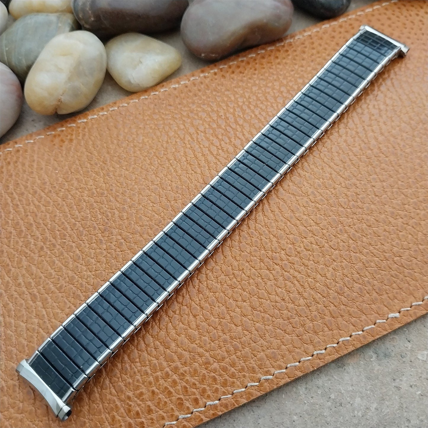 Vintage 19mm 18mm 17mm 16mm Speidel Black & Stainless Steel Romunda Watch Band