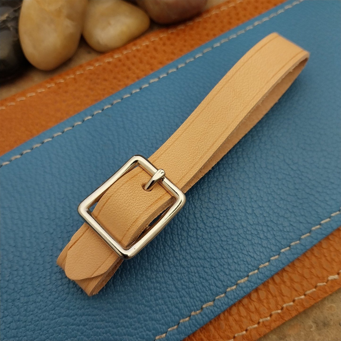 Natural Buttero Leather Pocket Watch Fob Strap & Solid Nickel Finish Buckle