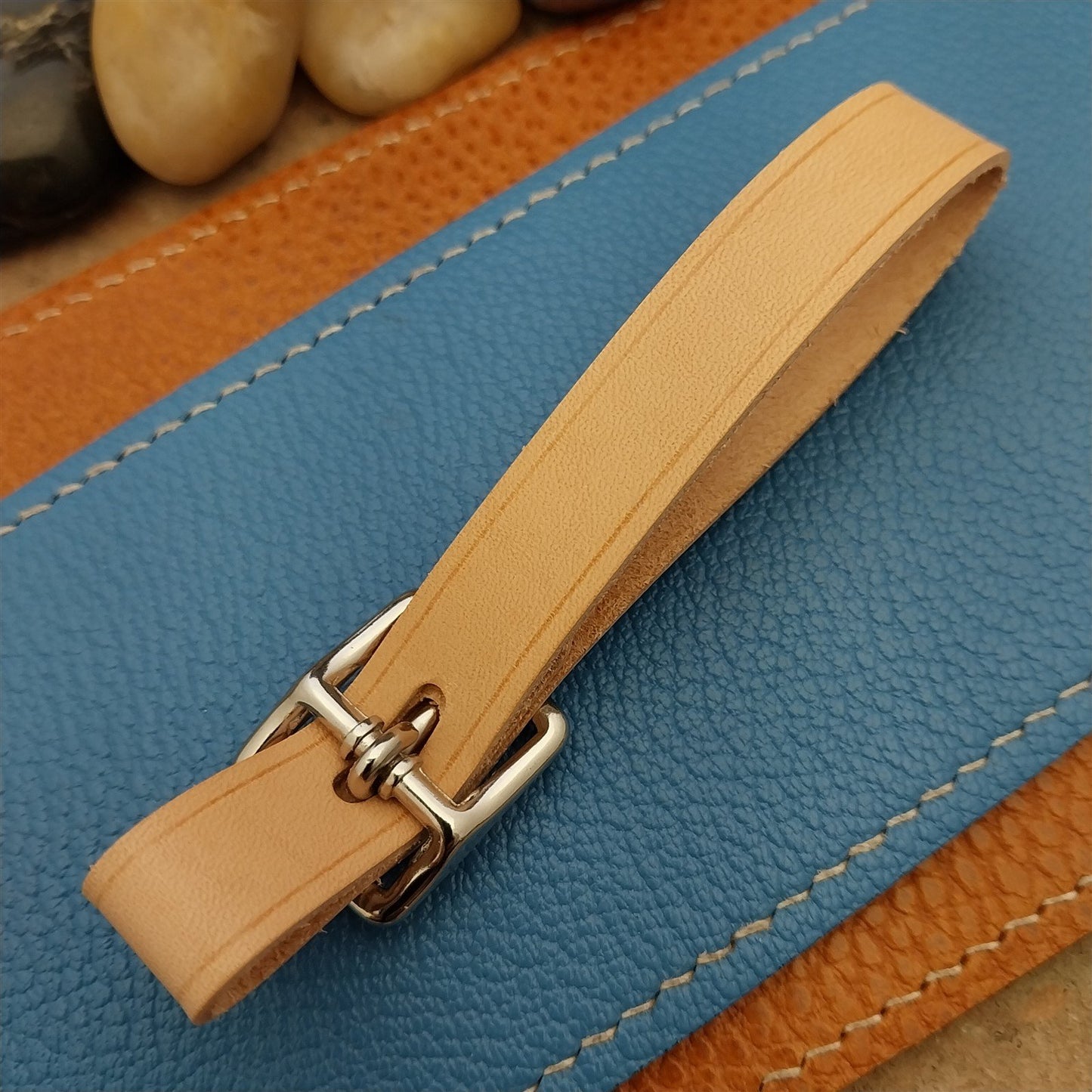Natural Buttero Leather Pocket Watch Fob Strap & Solid Nickel Finish Buckle
