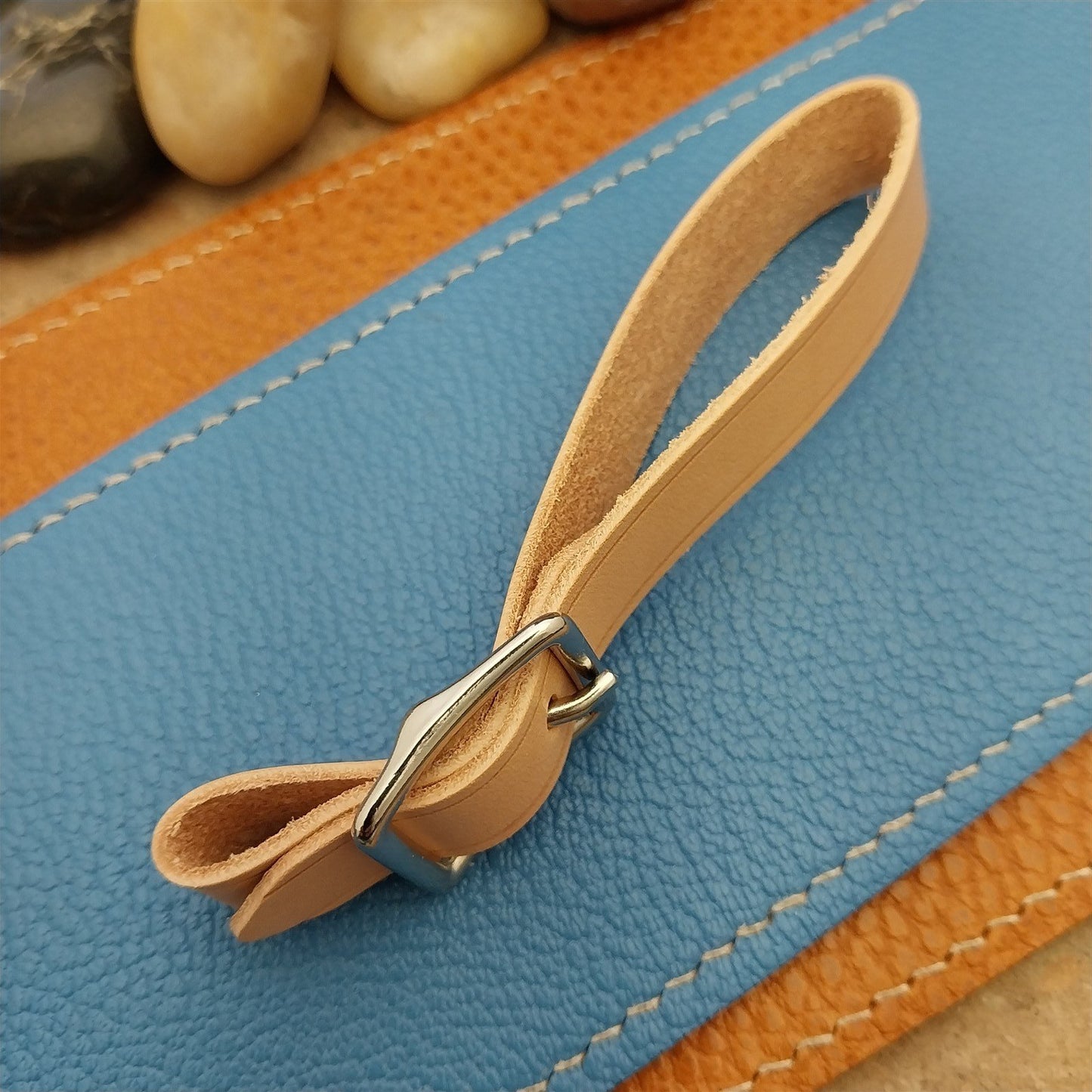 Natural Buttero Leather Pocket Watch Fob Strap & Solid Nickel Finish Buckle