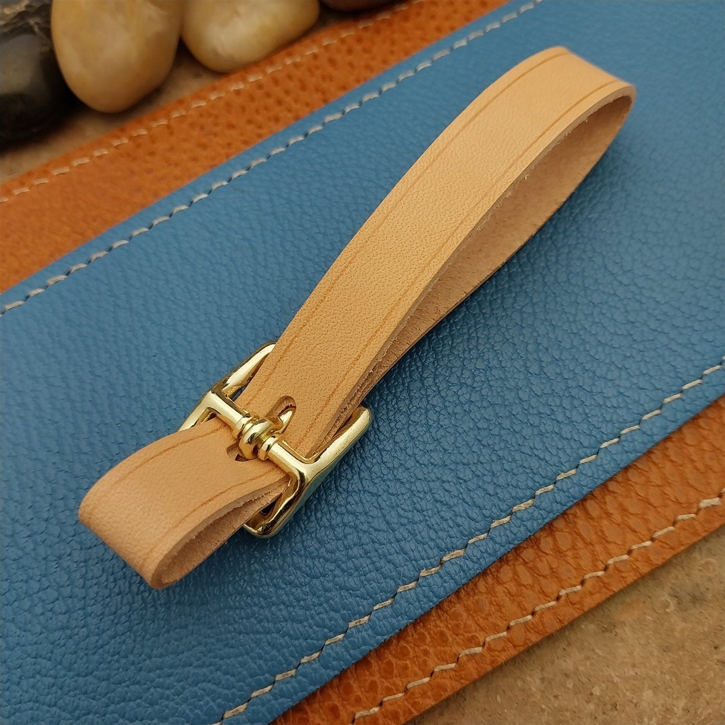 Natural Buttero Leather Pocket Watch Fob Strap & Brass Finish Solid Buckle