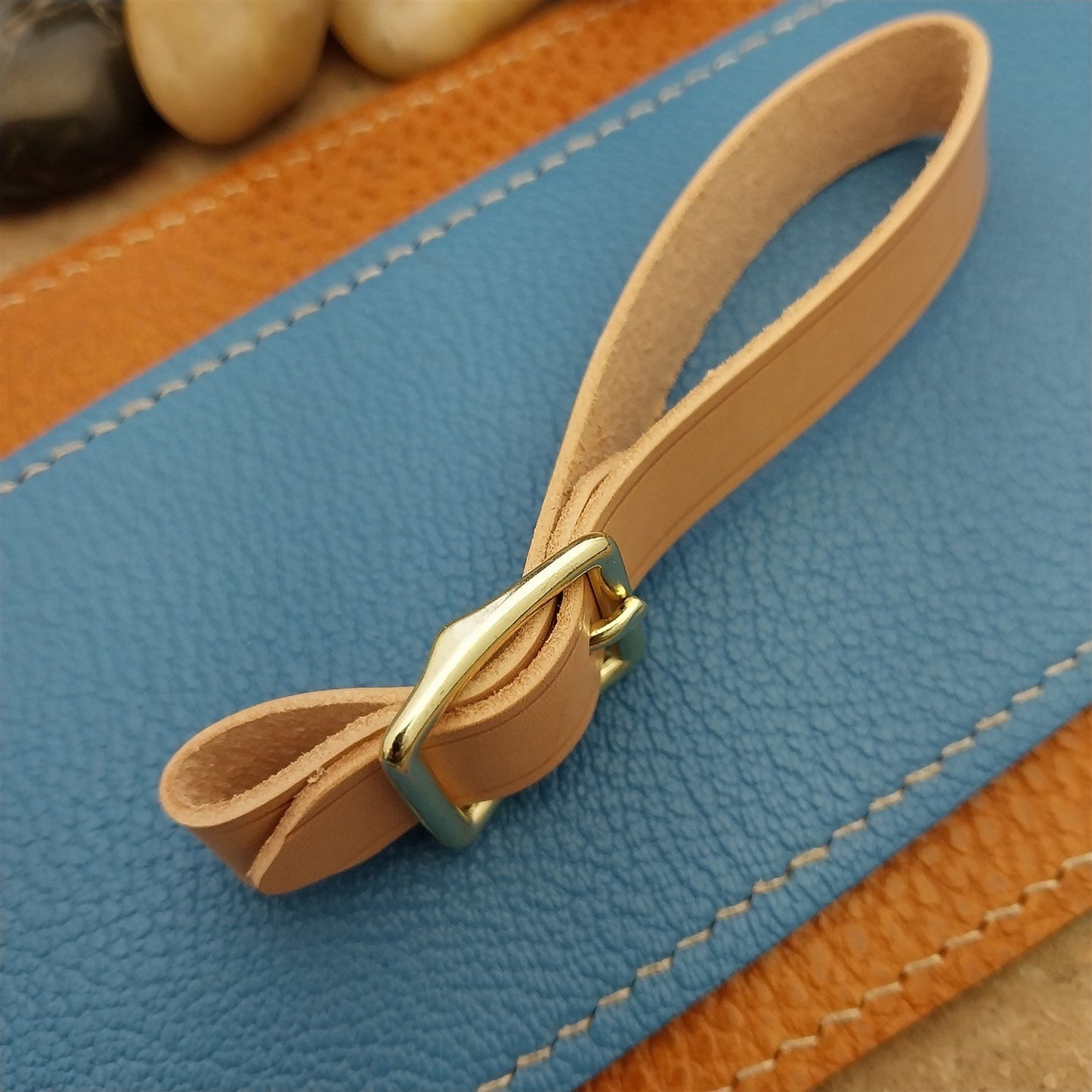 Natural Buttero Leather Pocket Watch Fob Strap & Brass Finish Solid Buckle