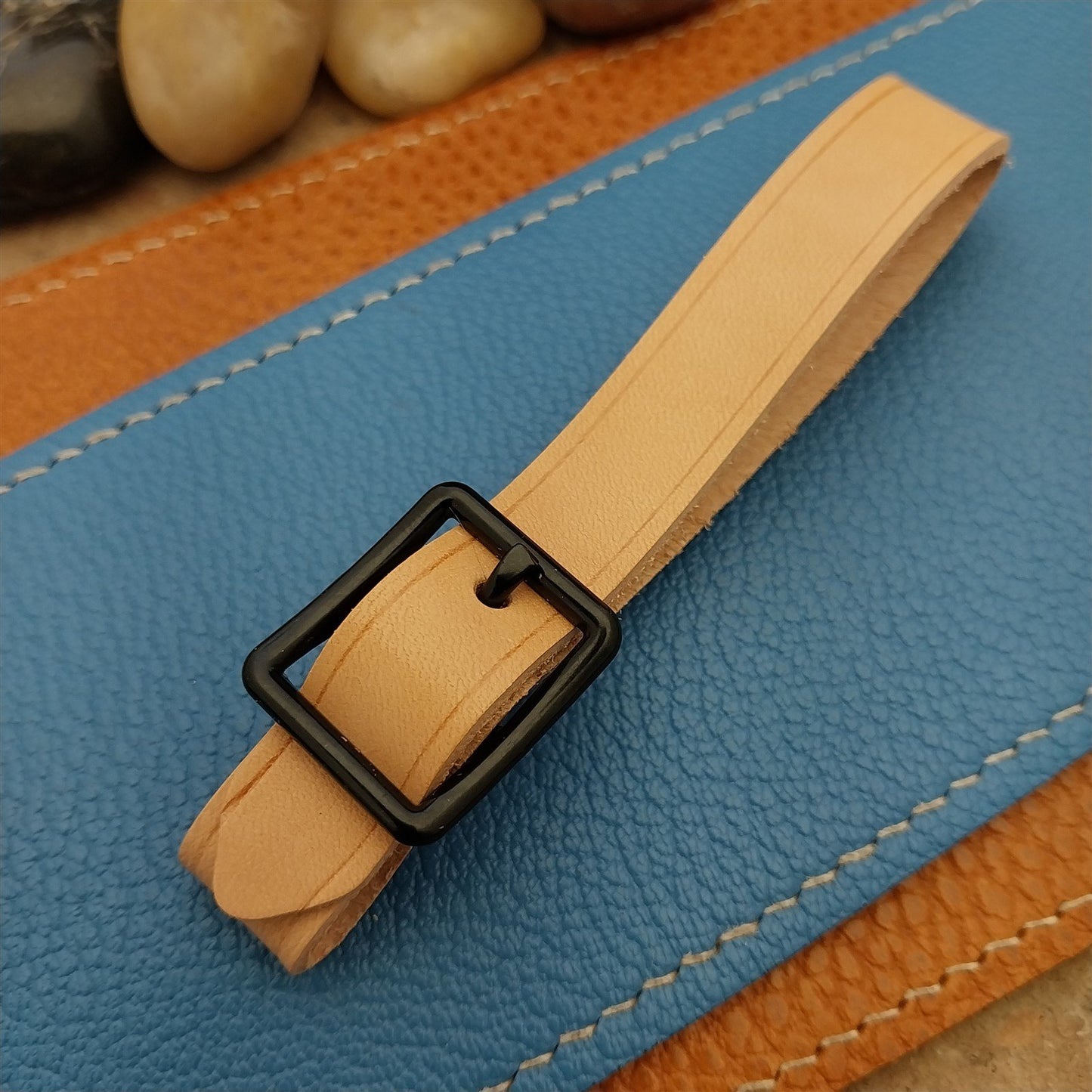 Natural Buttero Leather Pocket Watch Fob Strap & Black Finish Solid Buckle