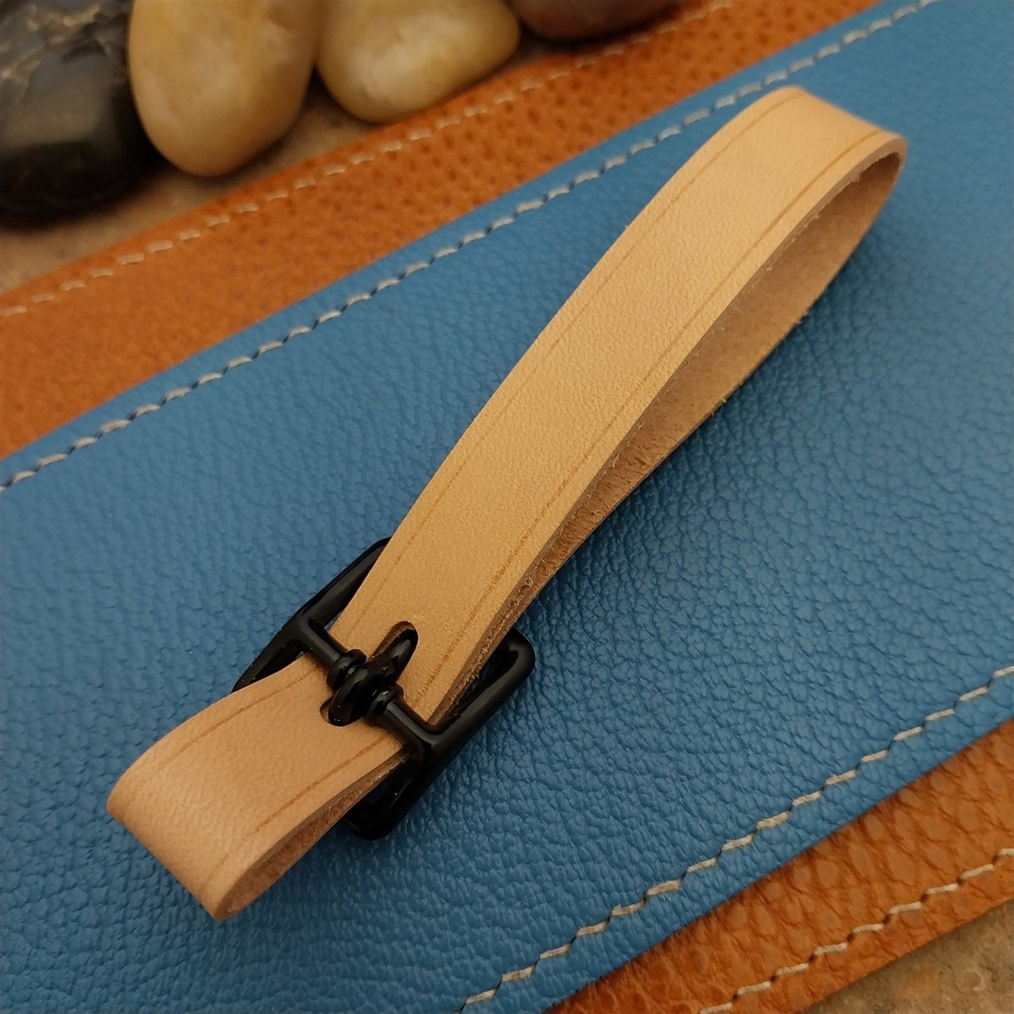 Natural Buttero Leather Pocket Watch Fob Strap & Black Finish Solid Buckle