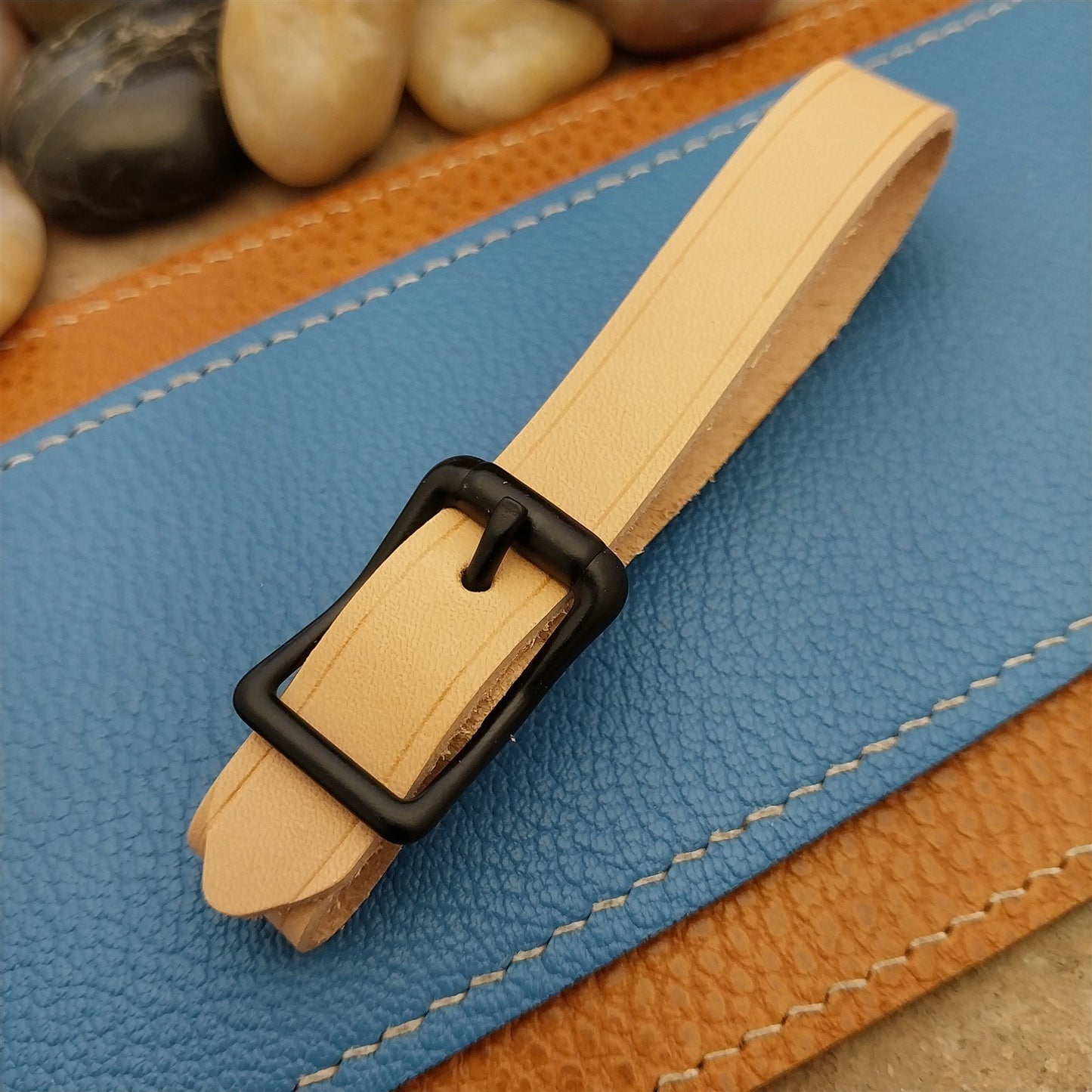 Natural Buttero Leather Pocket Watch Fob Strap & Black Finish Solid Buckle