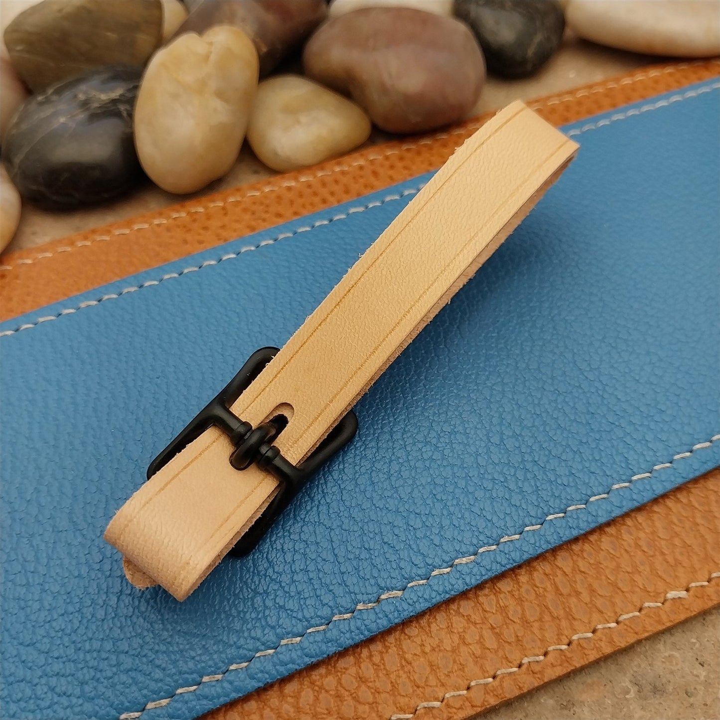 Natural Buttero Leather Pocket Watch Fob Strap & Black Finish Solid Buckle