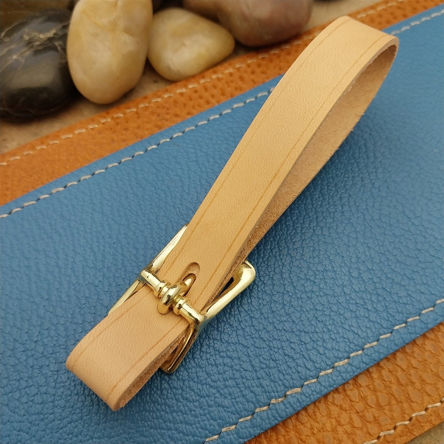 Natural Buttero Leather Pocket Watch Fob Strap & Brass Finish Solid Buckle
