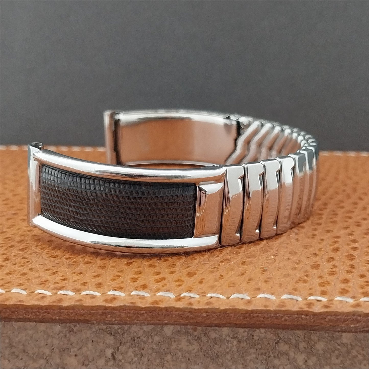 Vintage 5/8" Stainless Steel & Lizard Airflex Unsued Classic 1950s Watch Band