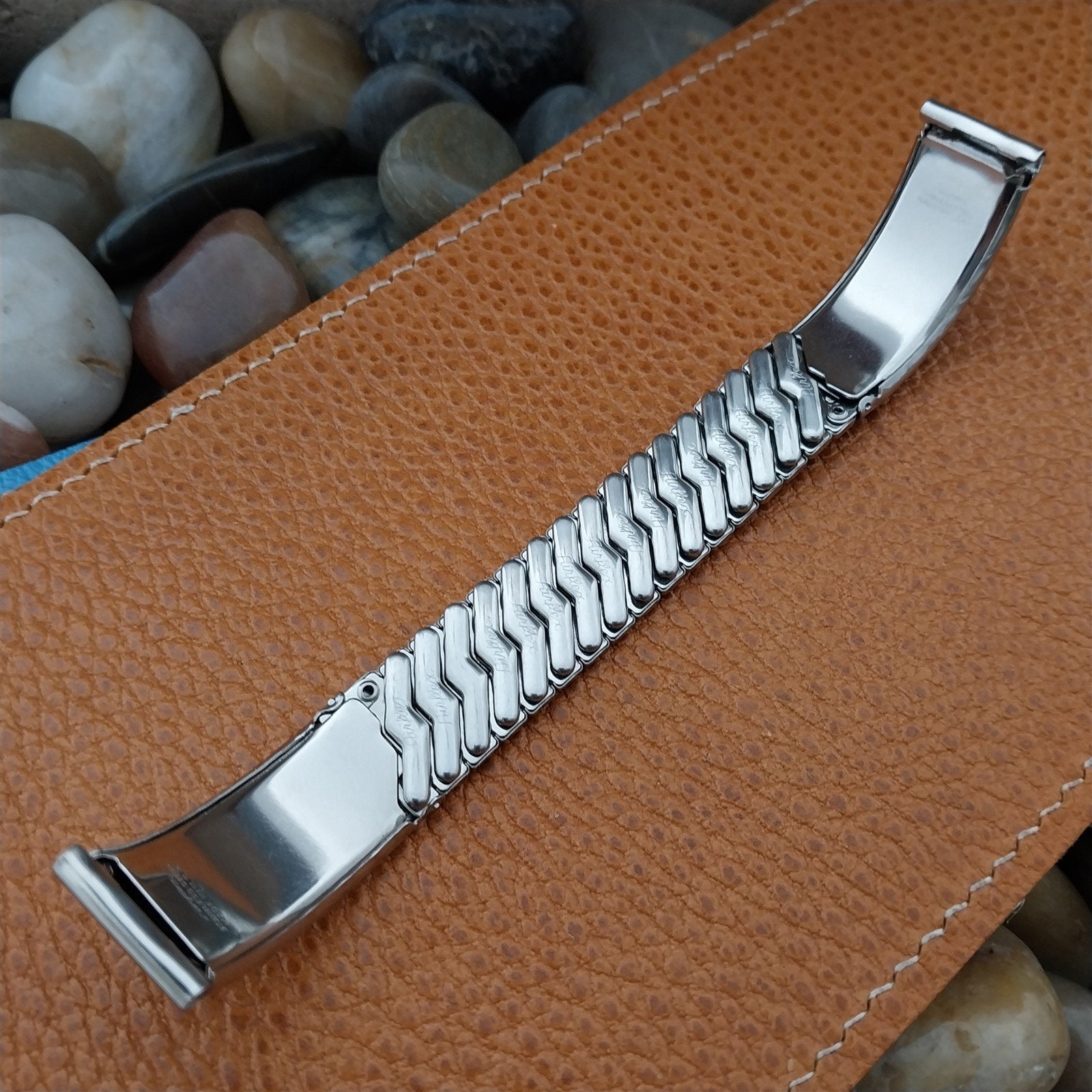 Vintage 5/8" Stainless Steel & Lizard Airflex Unsued Classic 1950s Watch Band