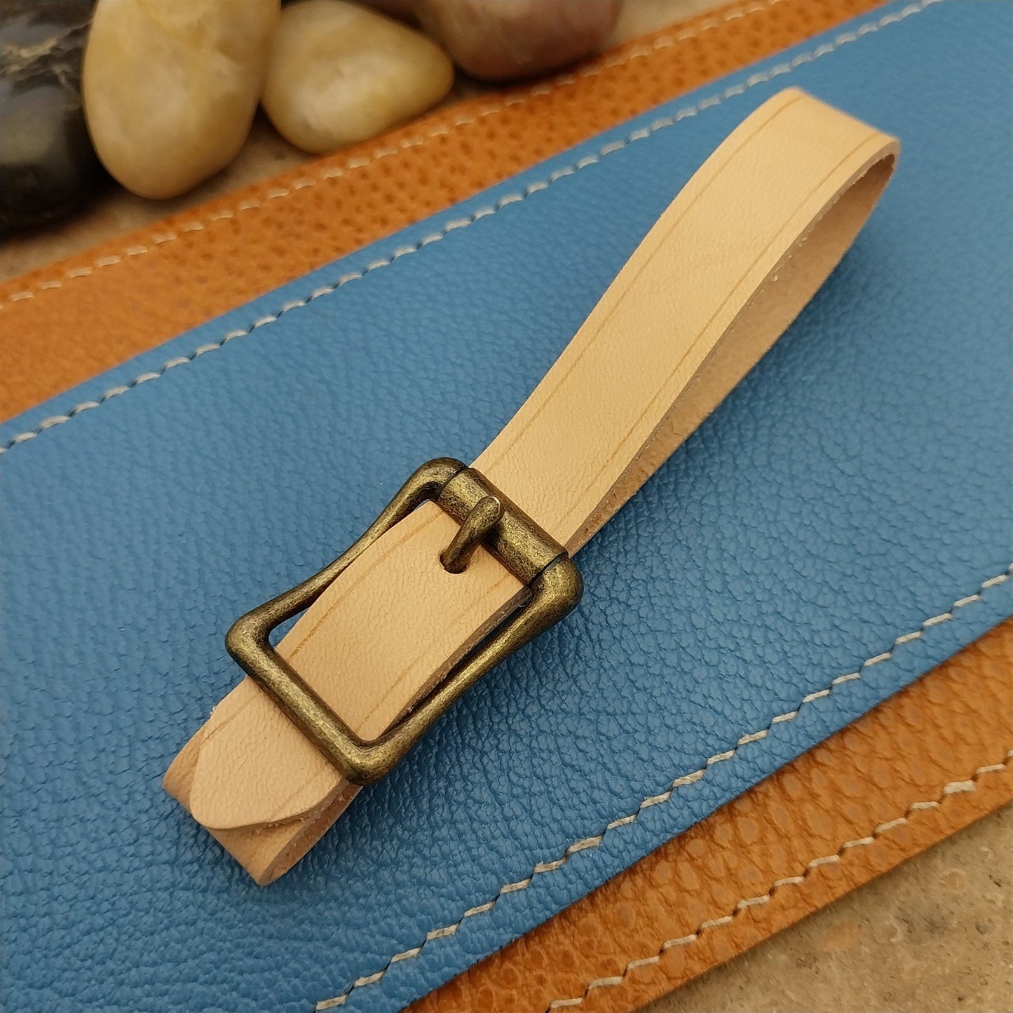 Natural Buttero Leather Pocket Watch Fob Strap&Antique Brass Finish Solid Buckle