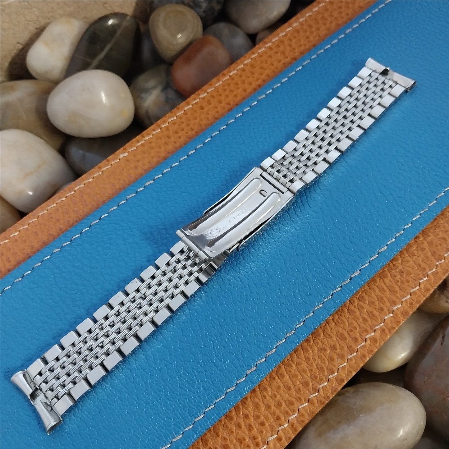 Vintage 19mm 18mm Beads of Rice Kreisler Stelux Stainless Steel Watch Band