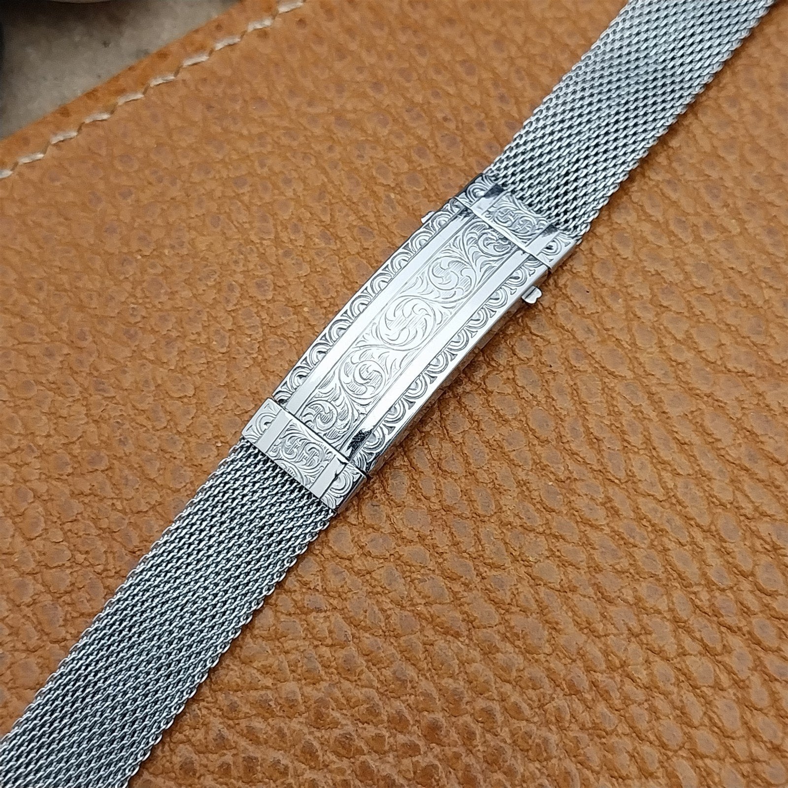 1920s-1930s White Gold Filled Mesh Womens Unused Vintage Art Deco Watch Bracelet