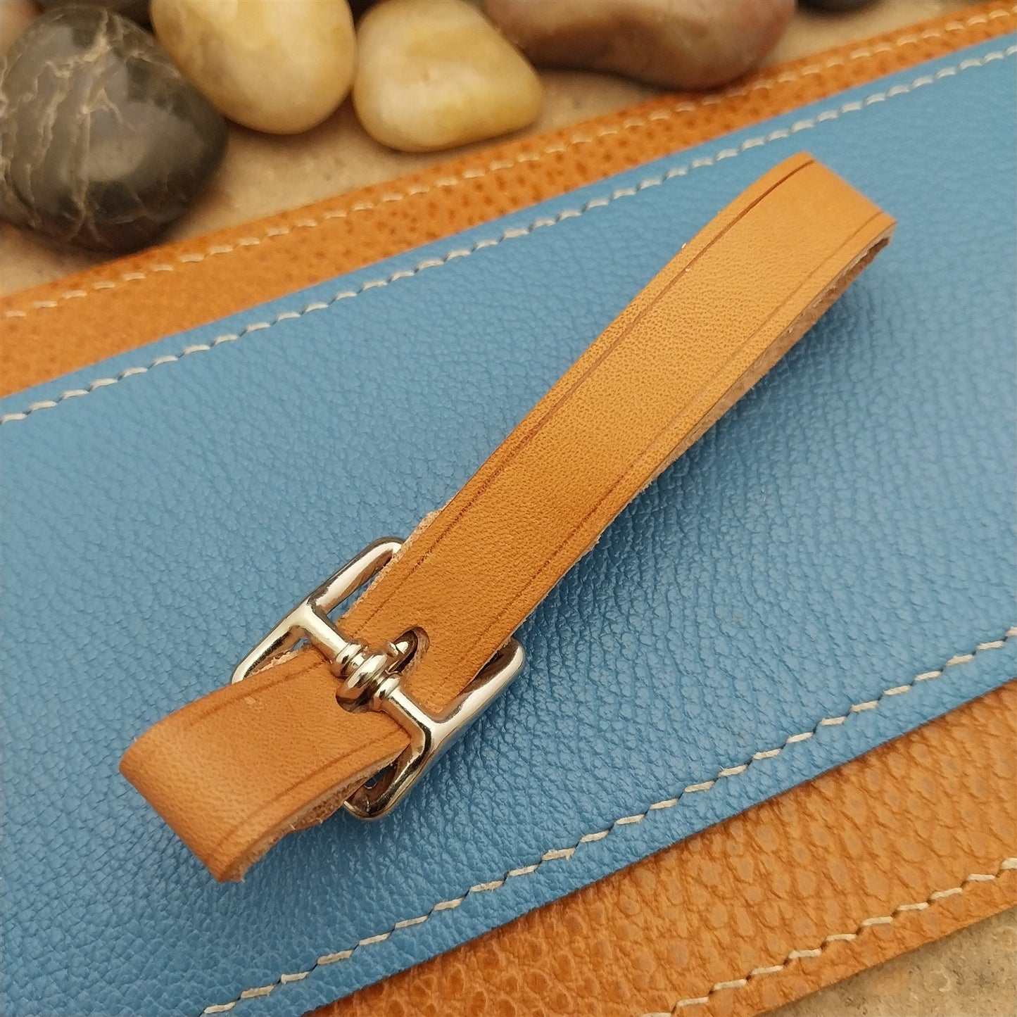 Russet Saddle Leather Vintage Pocket Watch Fob Strap & Nickel Finish Buckle