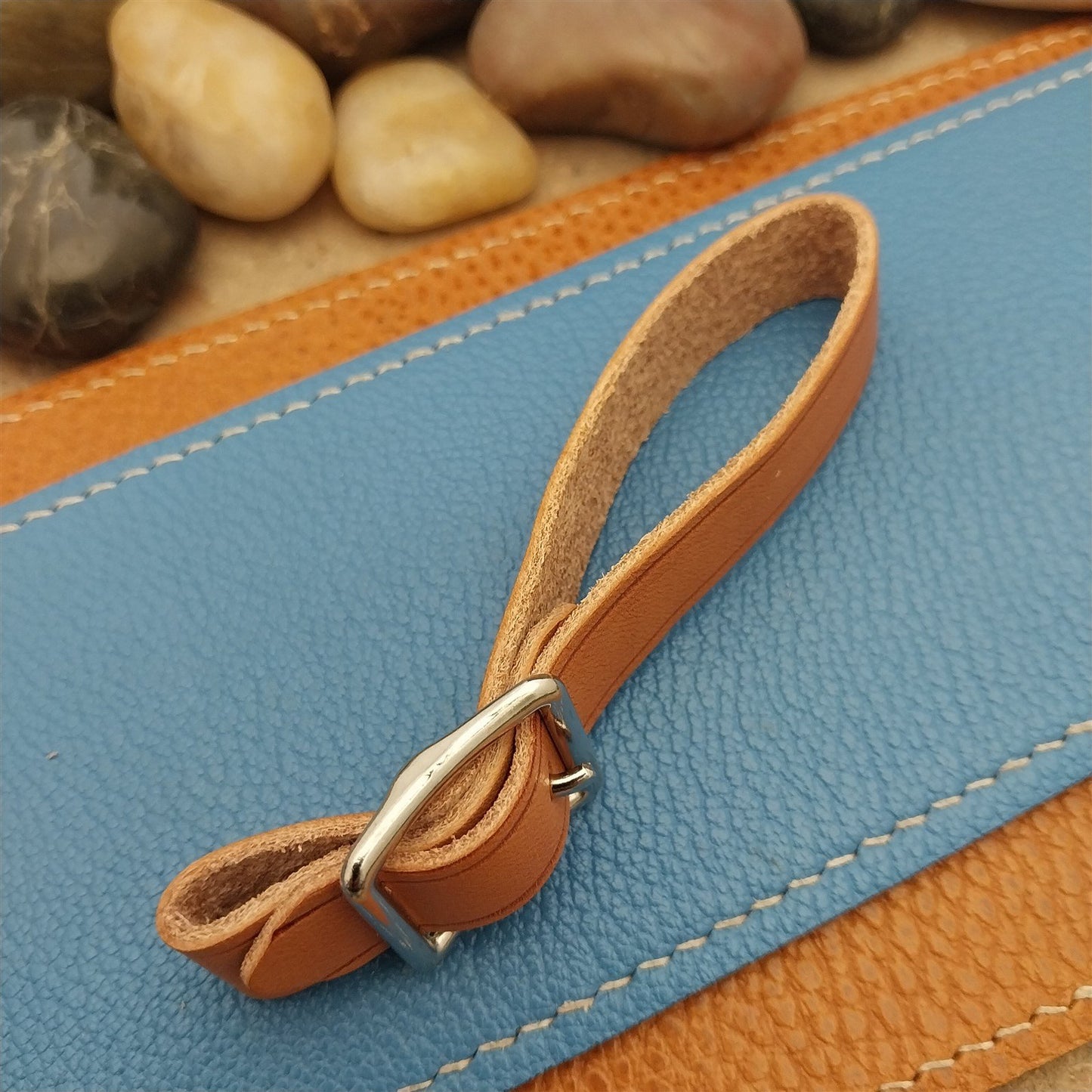 Russet Saddle Leather Vintage Pocket Watch Fob Strap & Nickel Finish Buckle