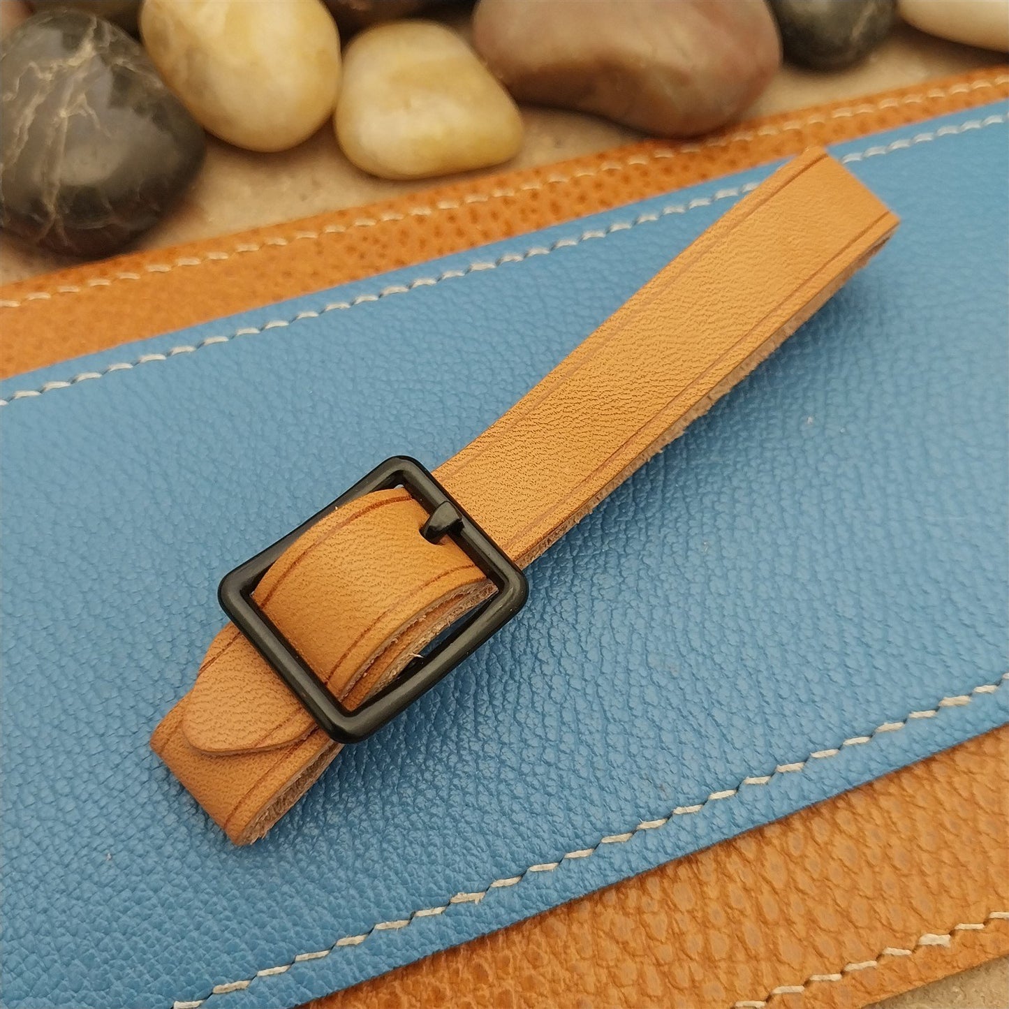 Russet Saddle Leather Vintage Pocket Watch Fob Strap & Black Buckle