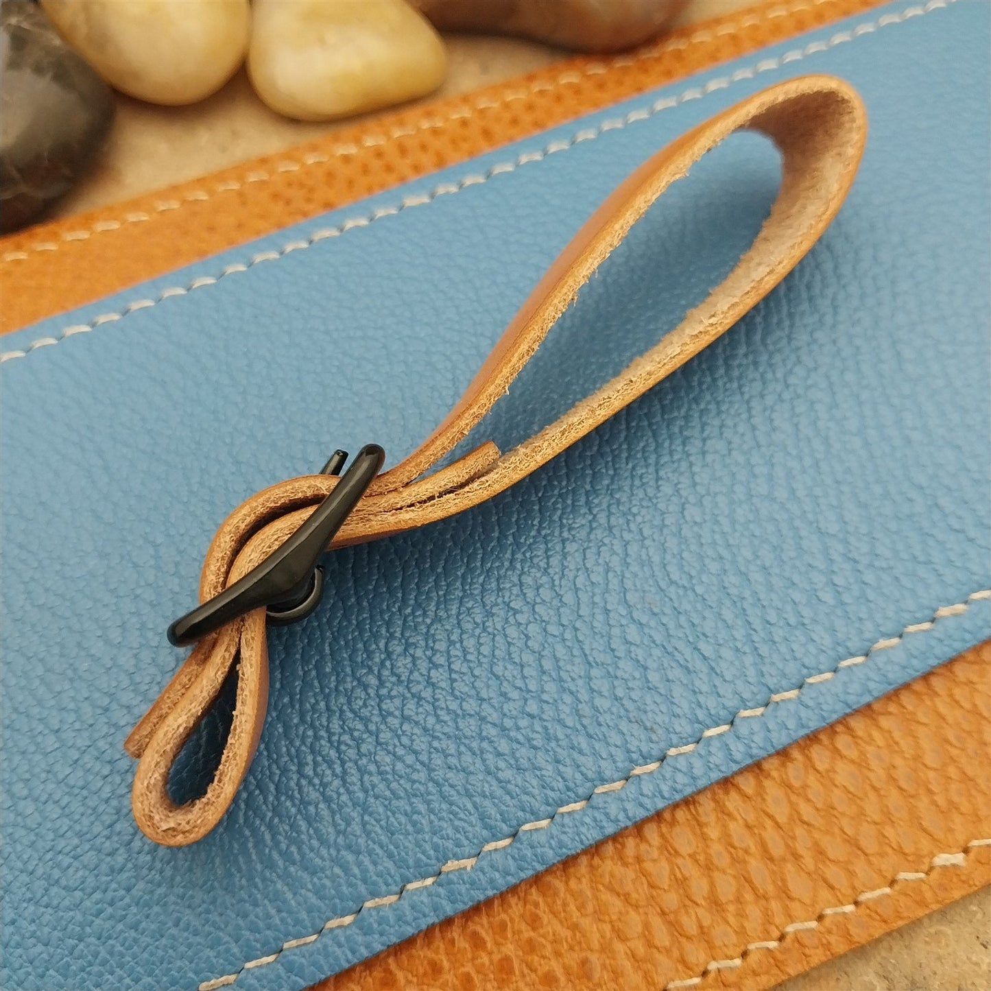 Russet Saddle Leather Vintage Pocket Watch Fob Strap & Black Buckle