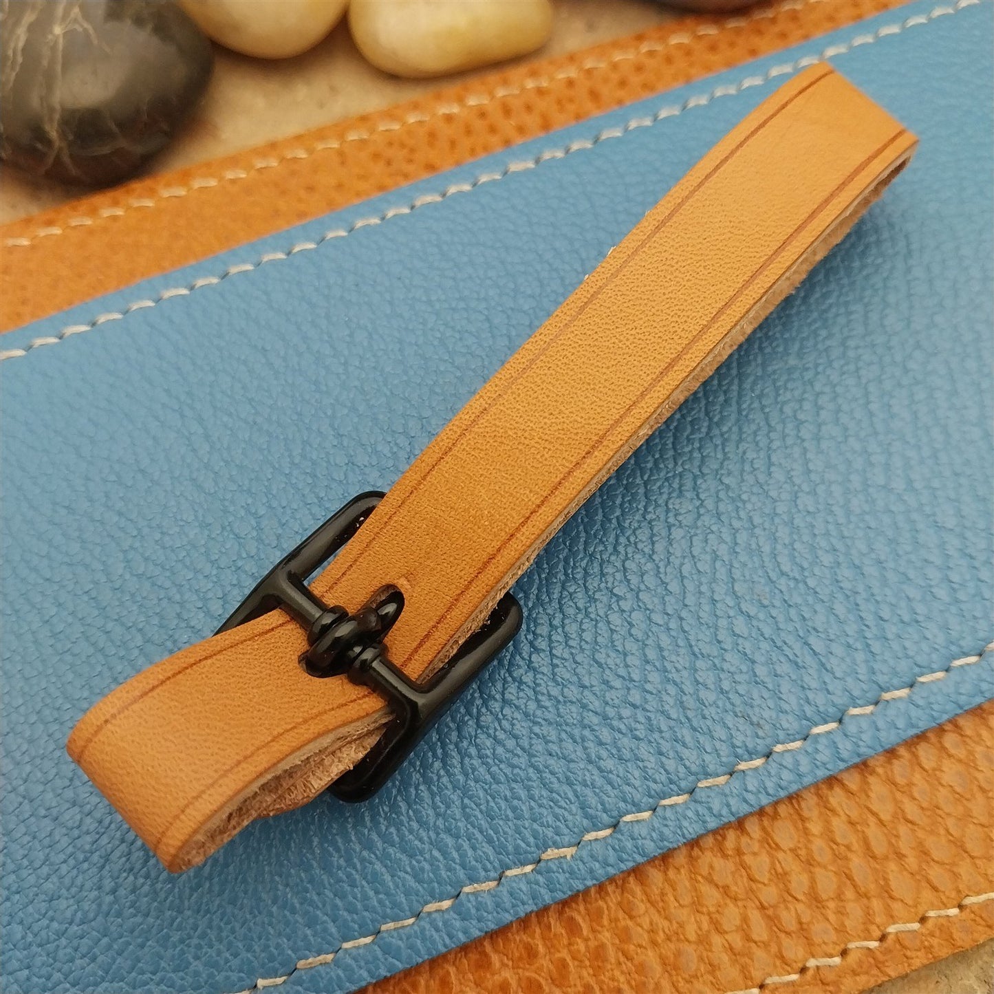 Russet Saddle Leather Vintage Pocket Watch Fob Strap & Black Buckle