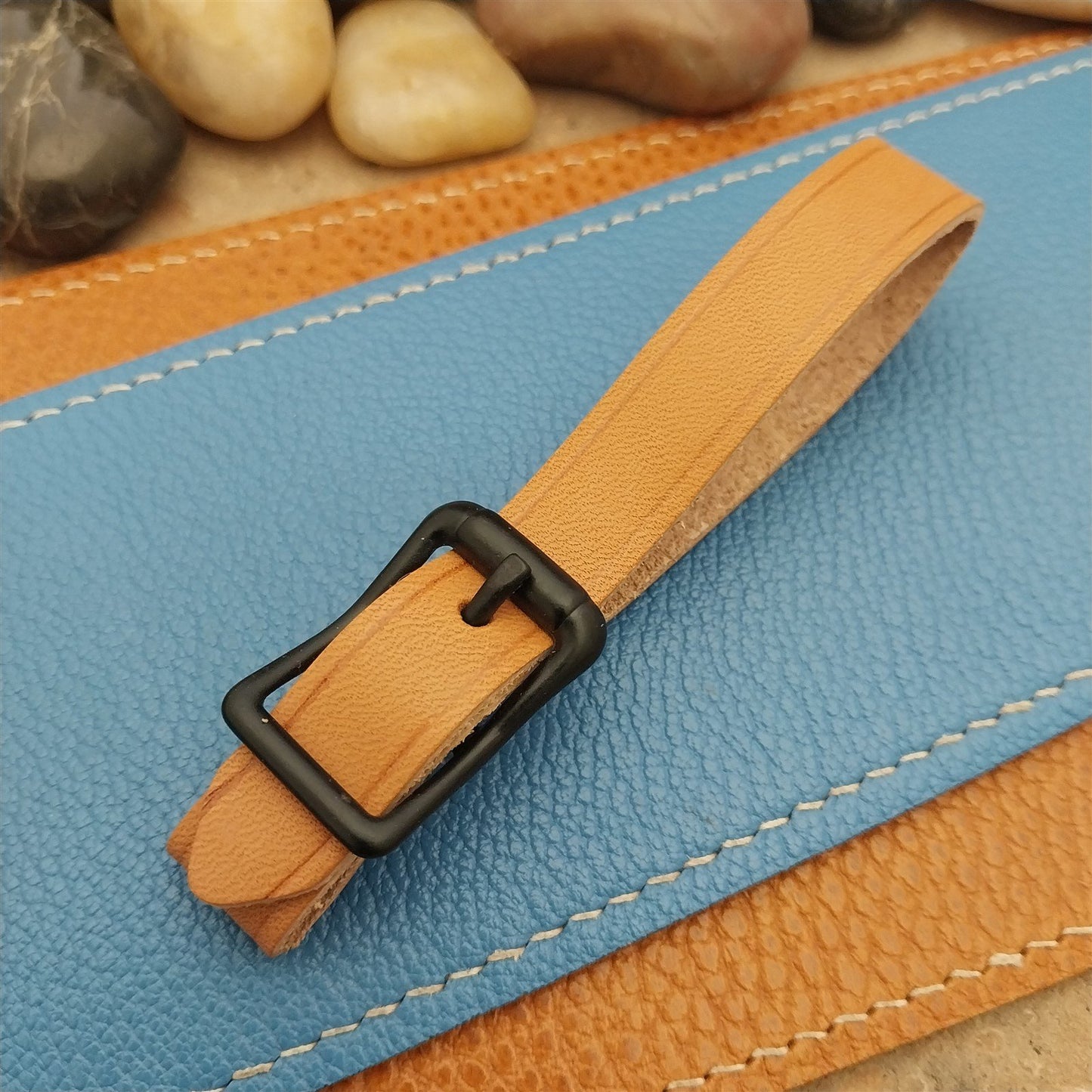 Russet Saddle Leather Vintage Pocket Watch Fob Strap & Black Buckle