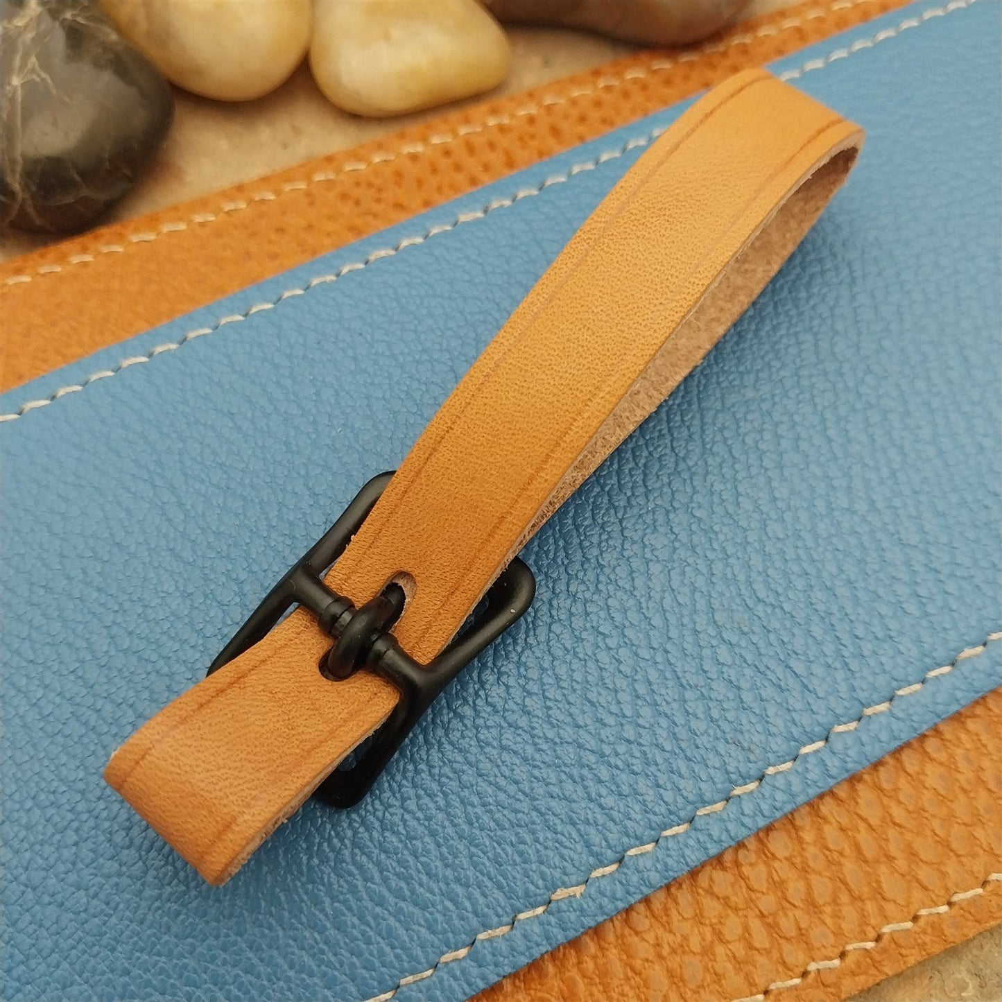 Russet Saddle Leather Vintage Pocket Watch Fob Strap & Black Buckle