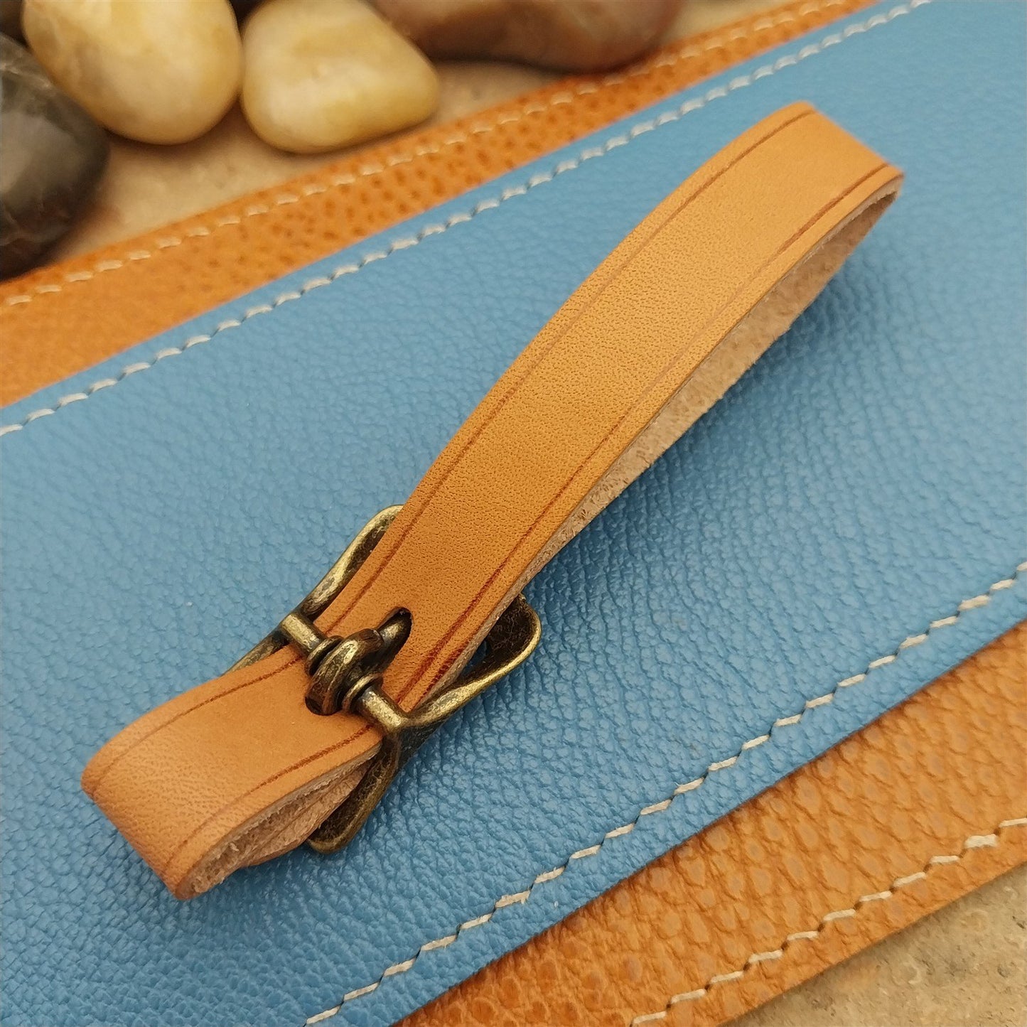 Russet Saddle Leather Pocket Watch Fob Strap & Antique Brass Finish Buckle