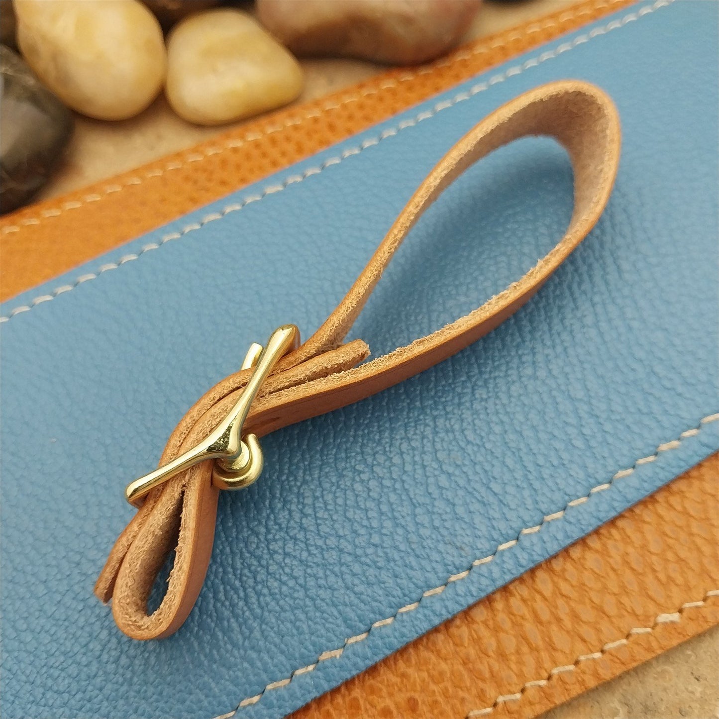 Russet Saddle Leather Pocket Watch Fob Strap & Polished Brass Finish Buckle